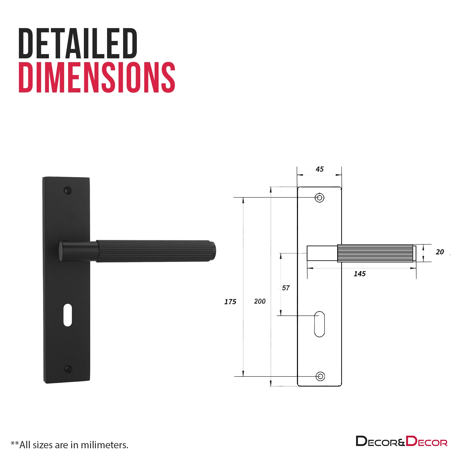 Hera Door Handle on Backplate - Key Hole - Matt Black