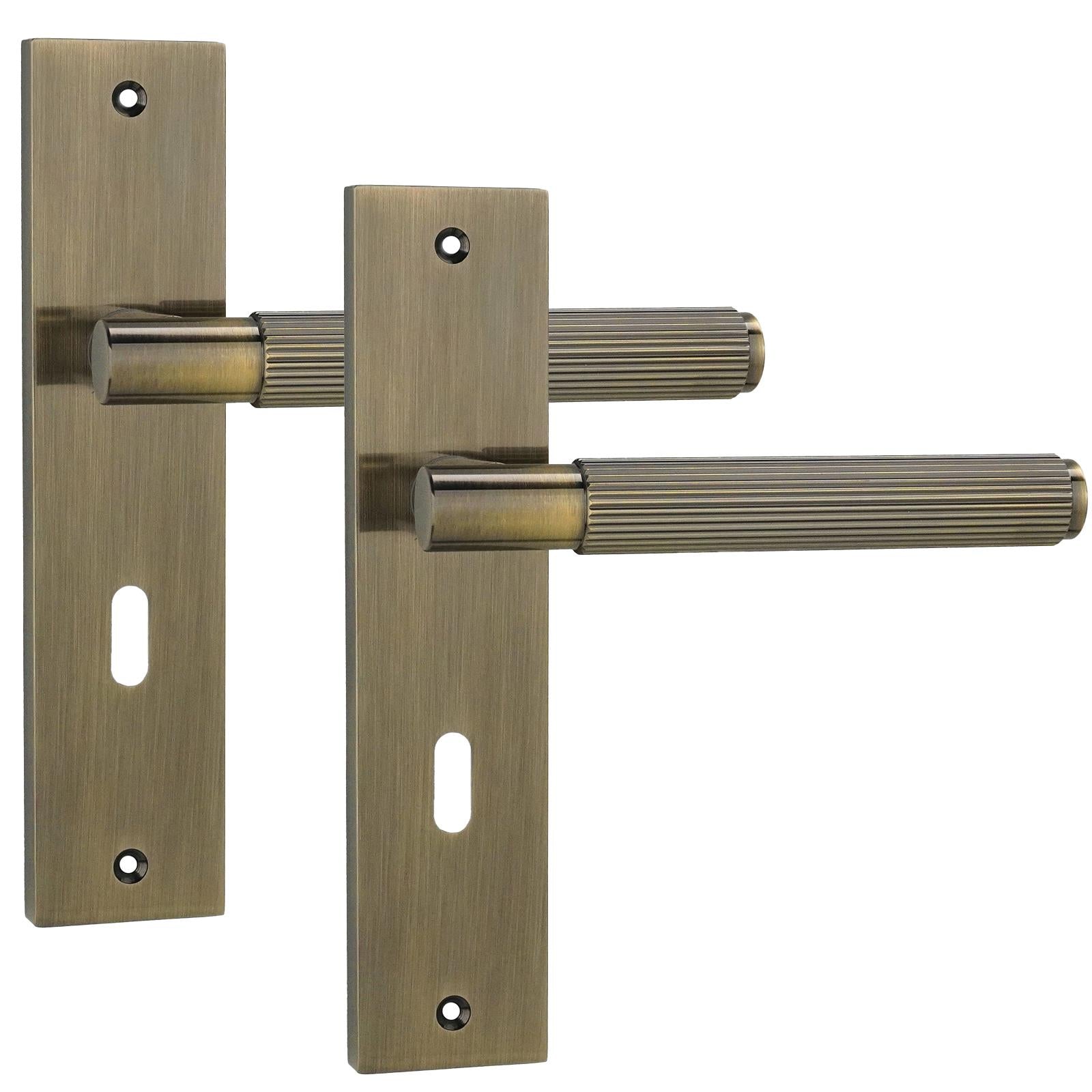 Hera Door Handle on Backplate - Key Hole - Antique Brass