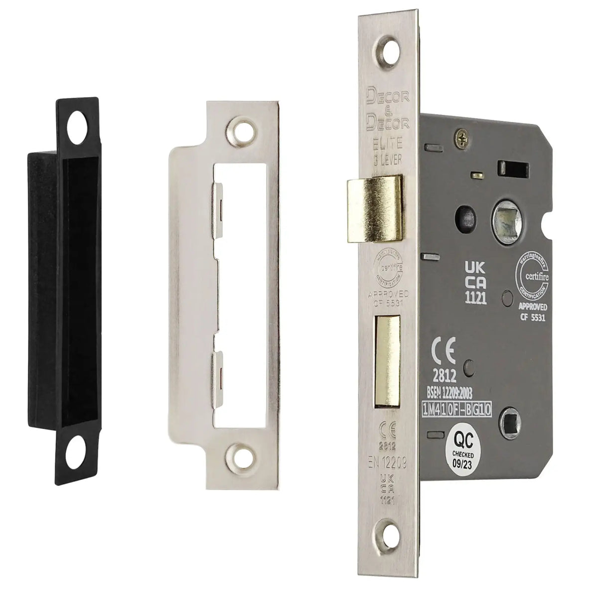 Fire Rated Bathroom Mortice Lock 64mm Satin Nickel with Mortise Lock and Strike Plates