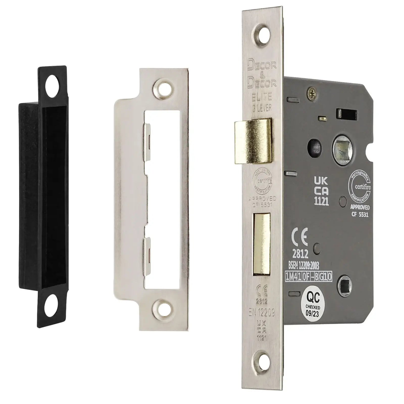 Fire Rated Bathroom Mortice Lock 64mm Satin Nickel with Mortise Lock and Strike Plates