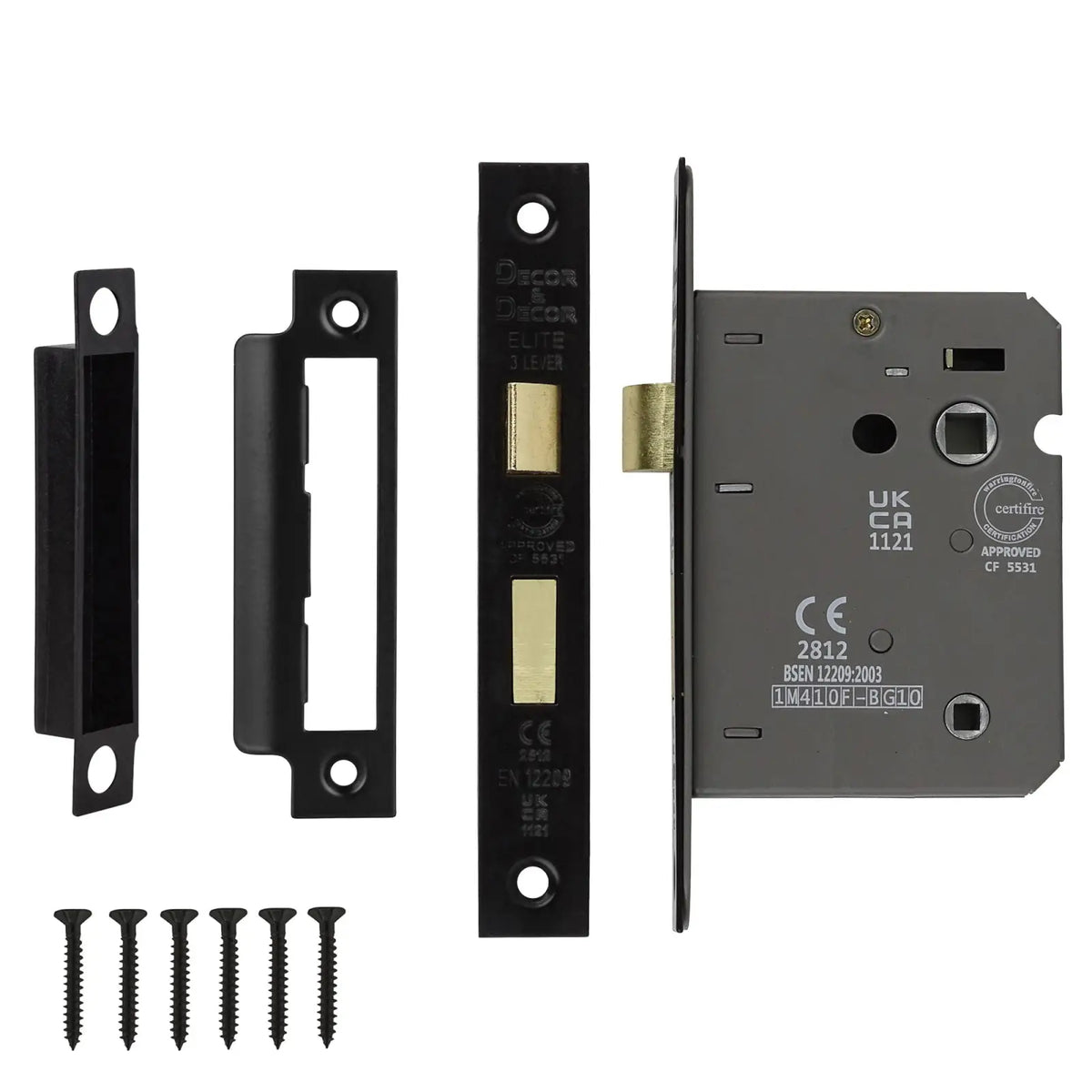 Mortise lock set with screws for Fire Rated Bathroom Mortice Lock in Matt Black