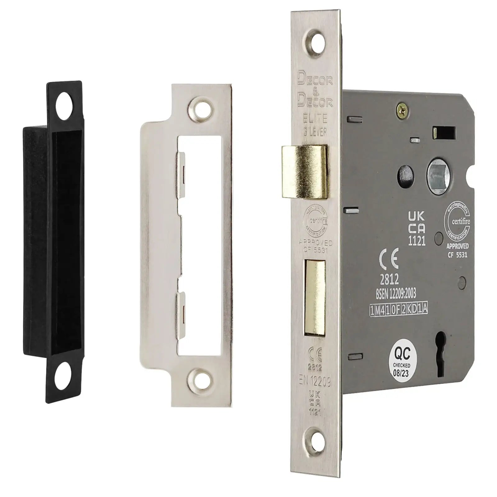 Fire Rated Sash Mortice Lock - 64mm - Satin Nickel - Secure & Stylish