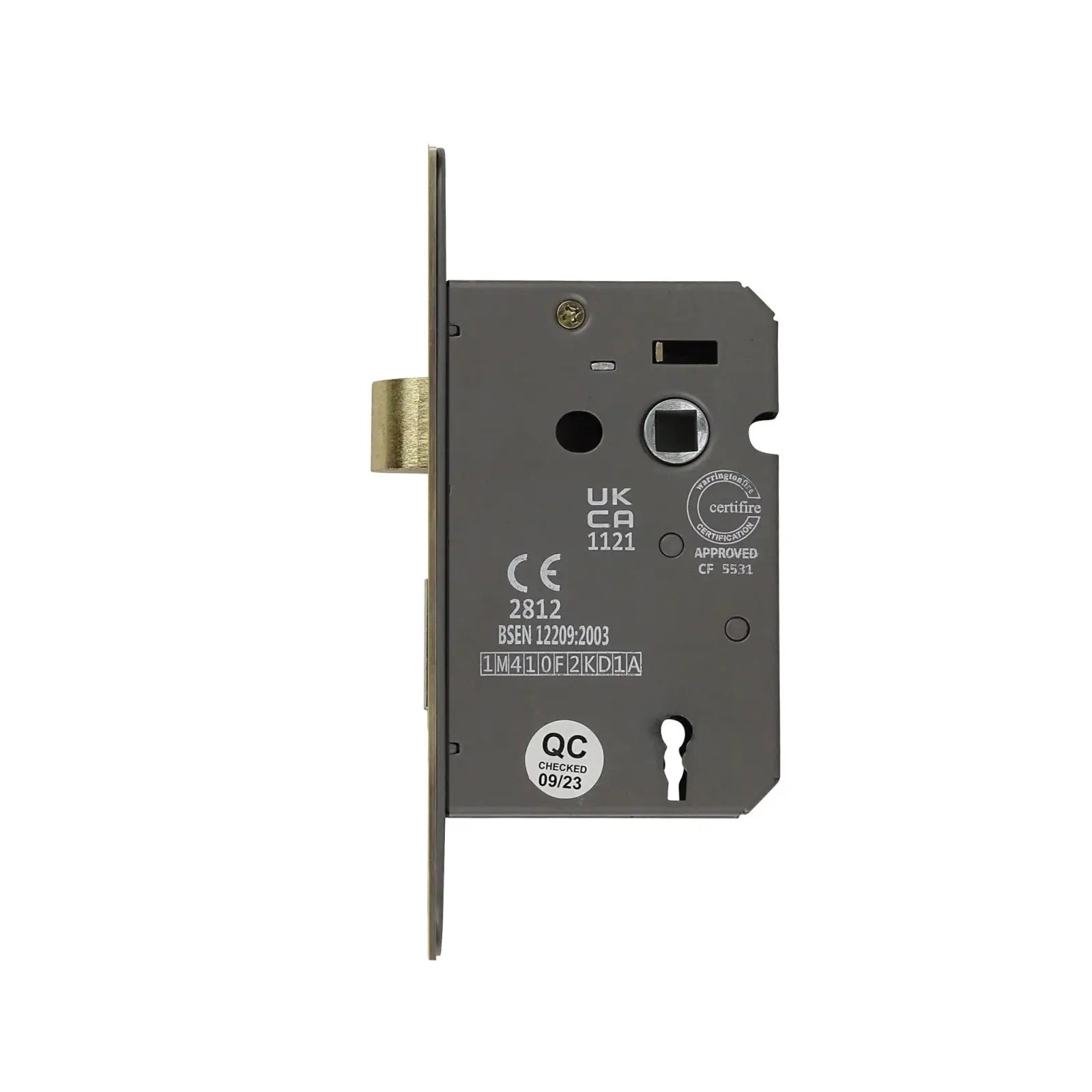 Mortise lock with brass latch from Fire Rated Sash Mortice Lock - 76mm - Antique Brass