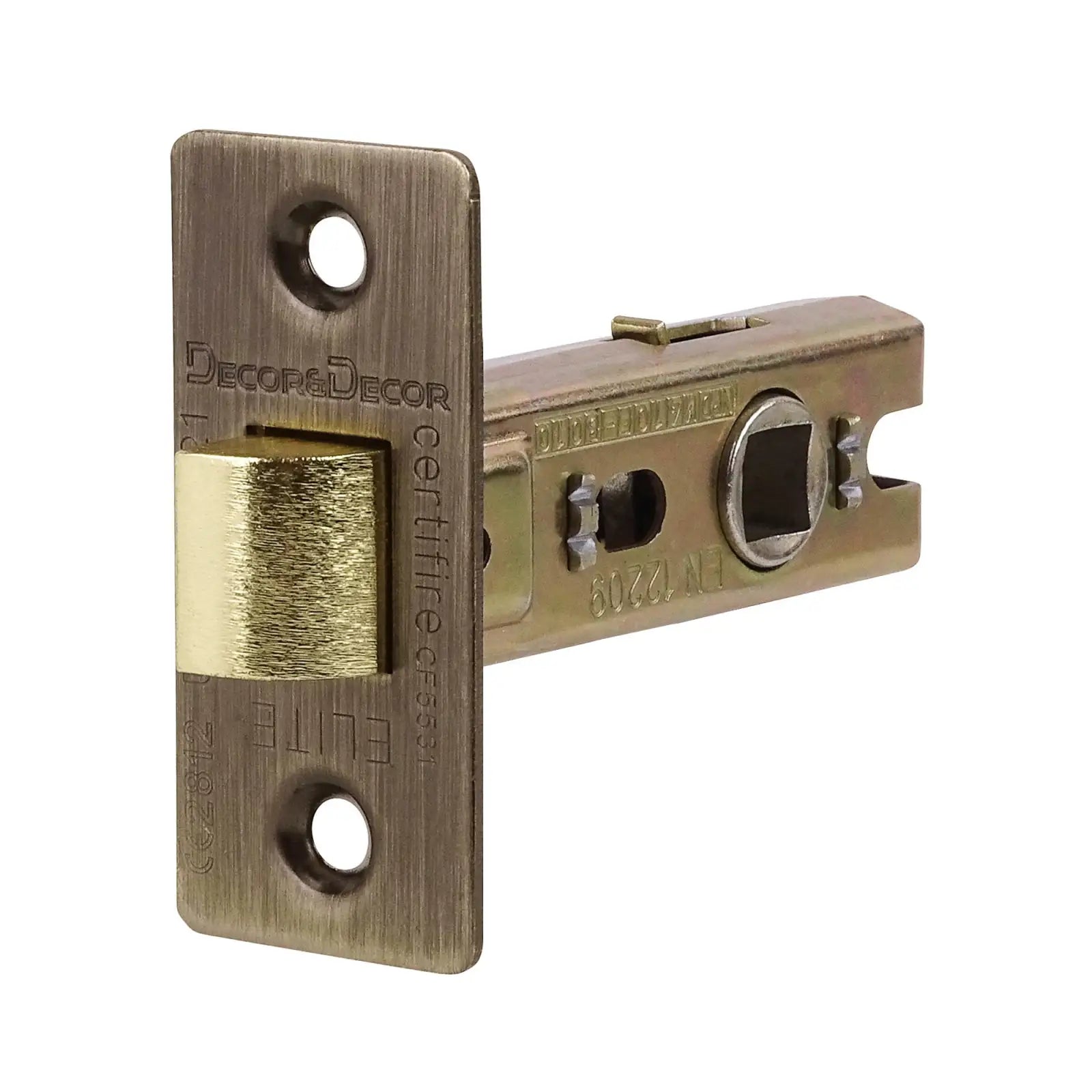 Brass-toned door latch in Fire Rated Tubular Mortice Latch - 64mm - Antique Brass
