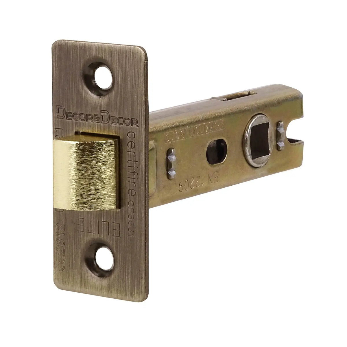 Brass-toned door latch for Fire Rated Tubular Mortice Latch - 76mm - Antique Brass