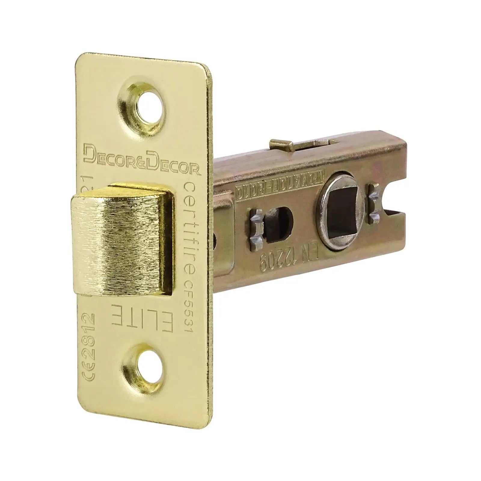 Gold-colored door latch in Fire Rated Tubular Mortice Latch - 76mm - Polished Brass