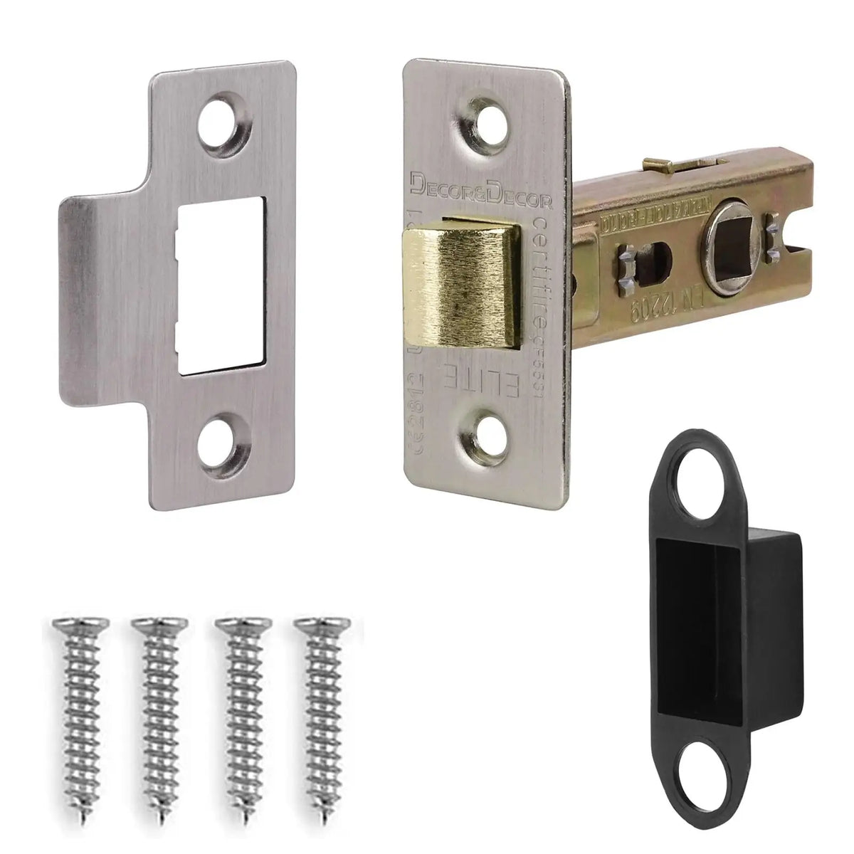 Fire Rated Tubular Mortice Latch hardware set in Satin Nickel, 76mm, 2 Pack