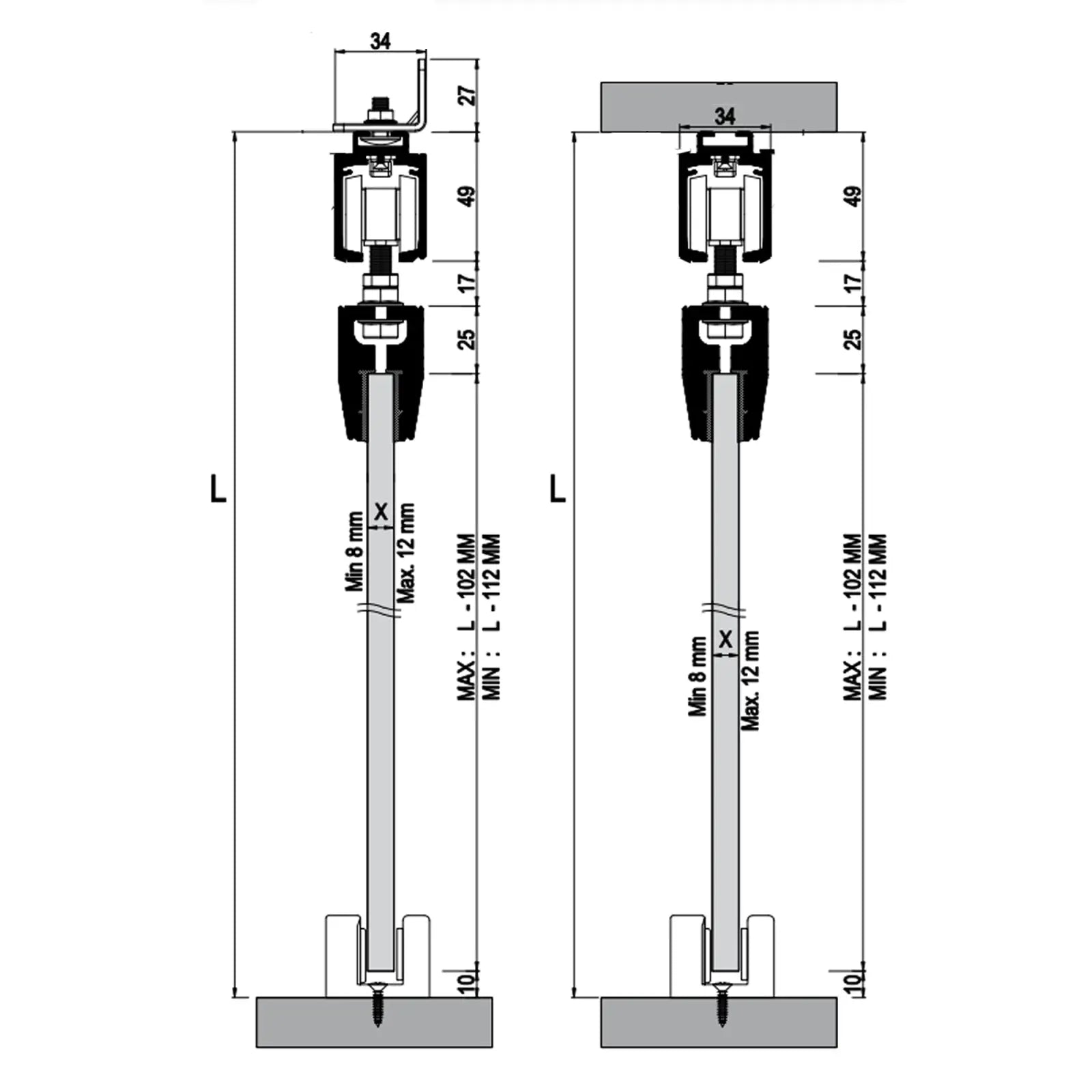 G-Slide Top Hung Glass Internal Sliding Door Kit - 1200mm Track - Decor And Decor
