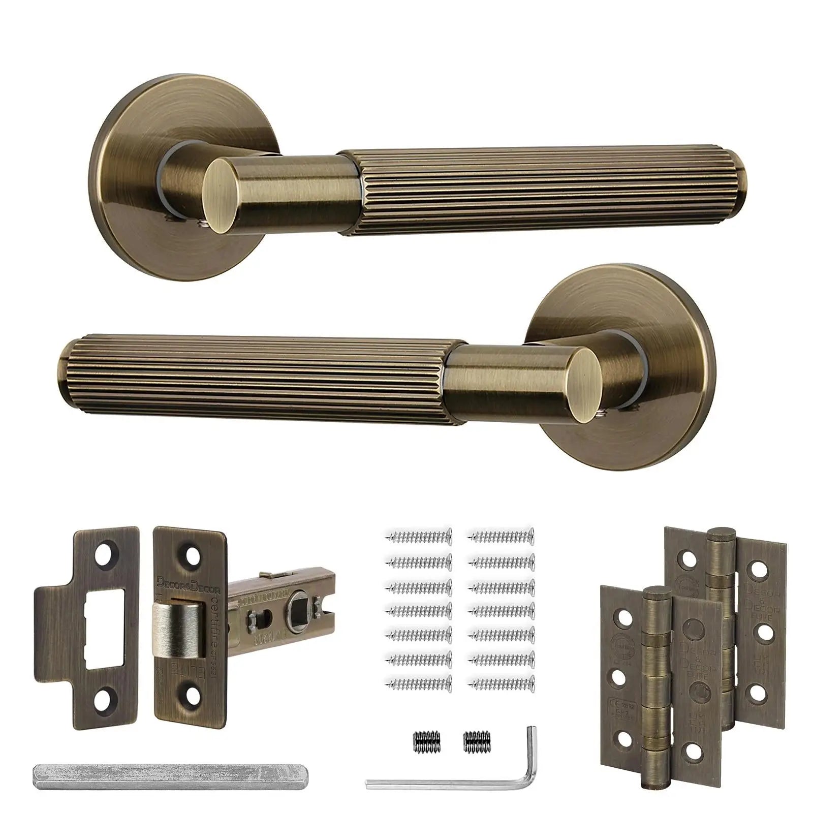 Hera Antique Brass Passage Door Handles - Latch and Hinge Set - & Handle –