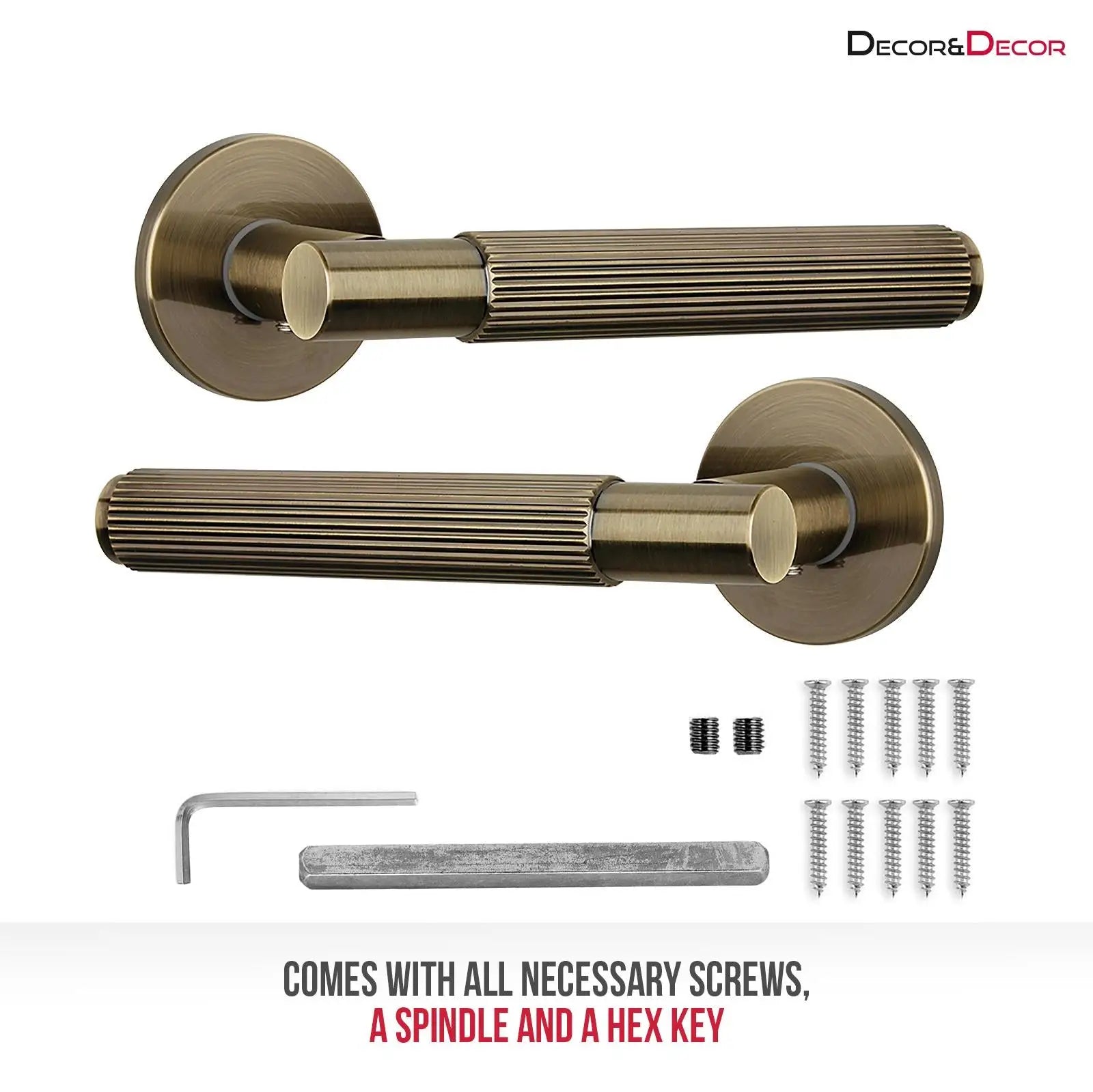 Hera Antique Brass Privacy Door Handles - Sash Lock Kit Set - –