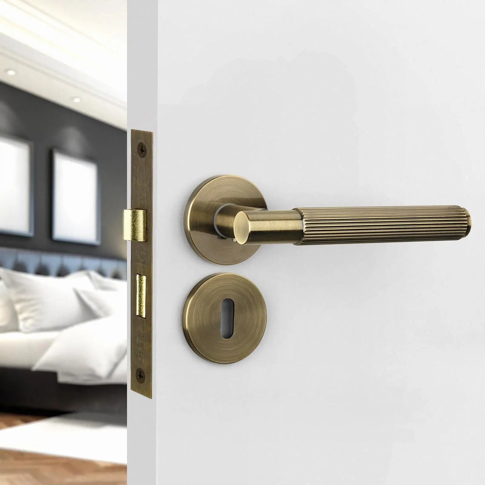 Hera Antique Brass Privacy Door Handles - Sash Lock Kit Set - –