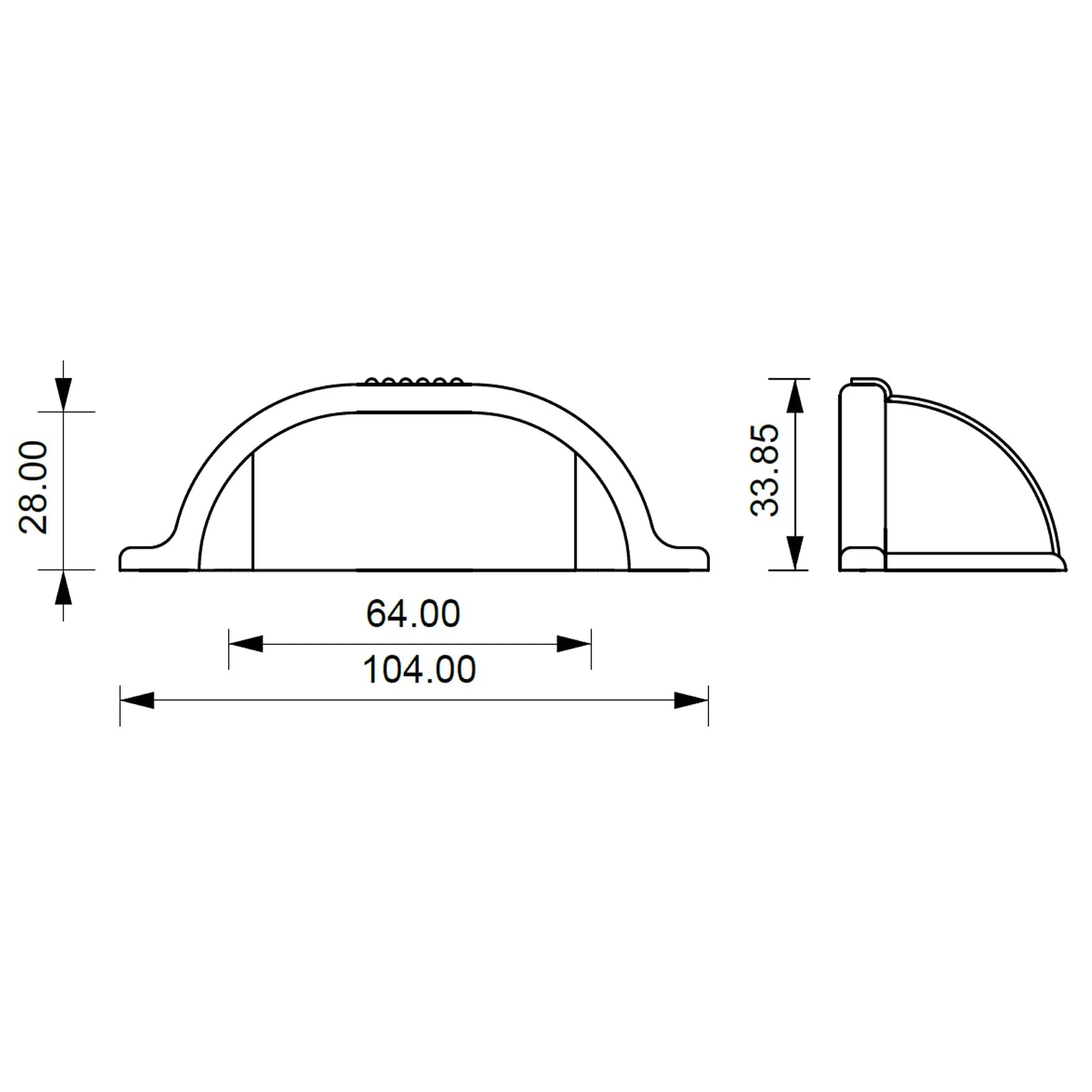 Technical drawing of Hera Kitchen Cabinet Cup Pull Handle in Matt Black with dimensions