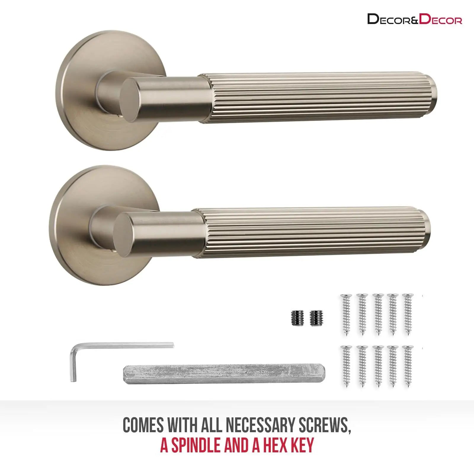 Hera Satin Nickel Bathroom Door Handles - Kit - Handle Set – Elegant & Durable