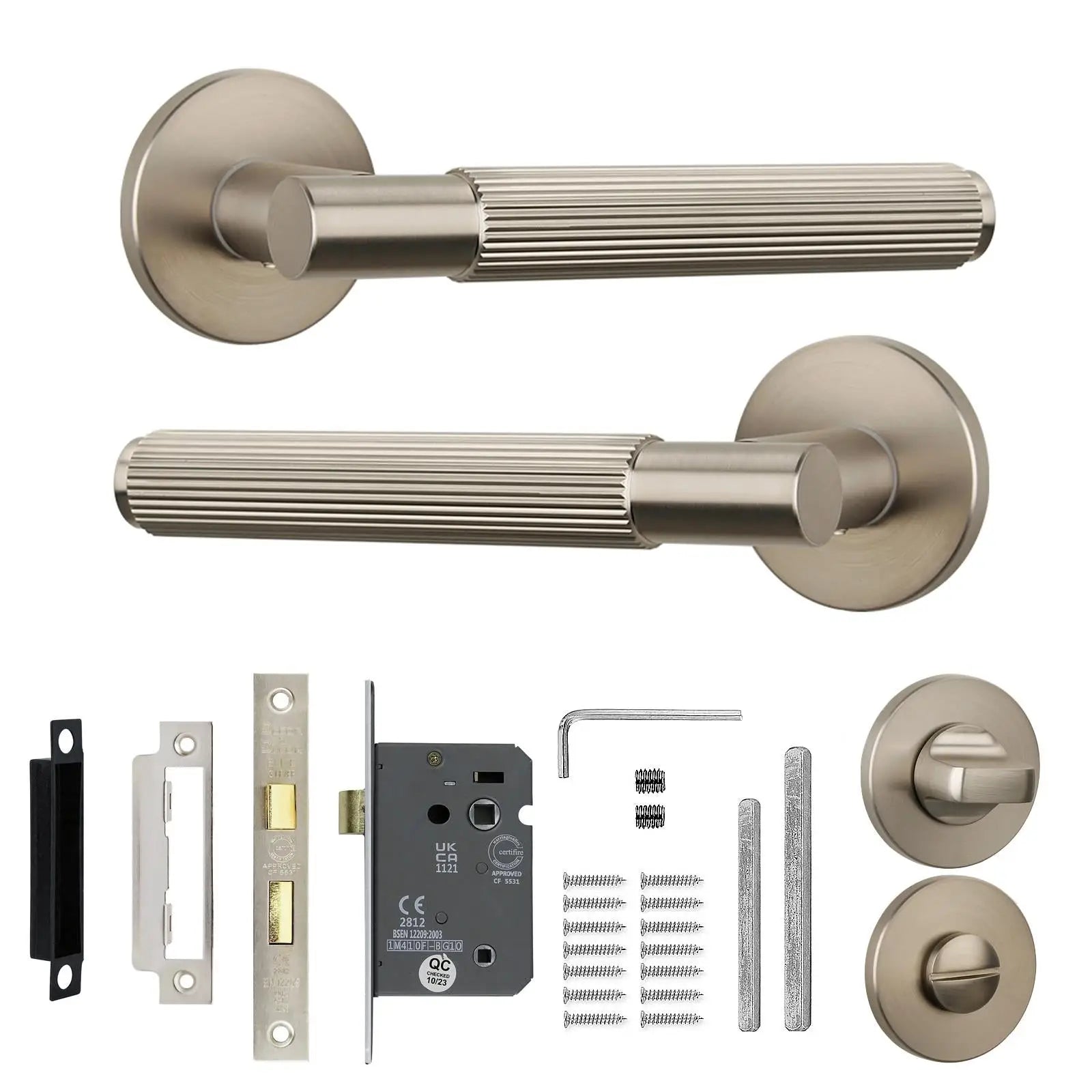 Hera Satin Nickel Bathroom Door Handles - Kit - Handle Set – Elegant & Durable