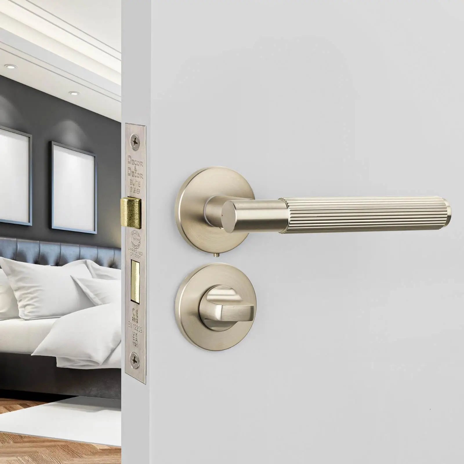 Hera Satin Nickel Bathroom Door Handles - Kit - Handle Set – Elegant & Durable