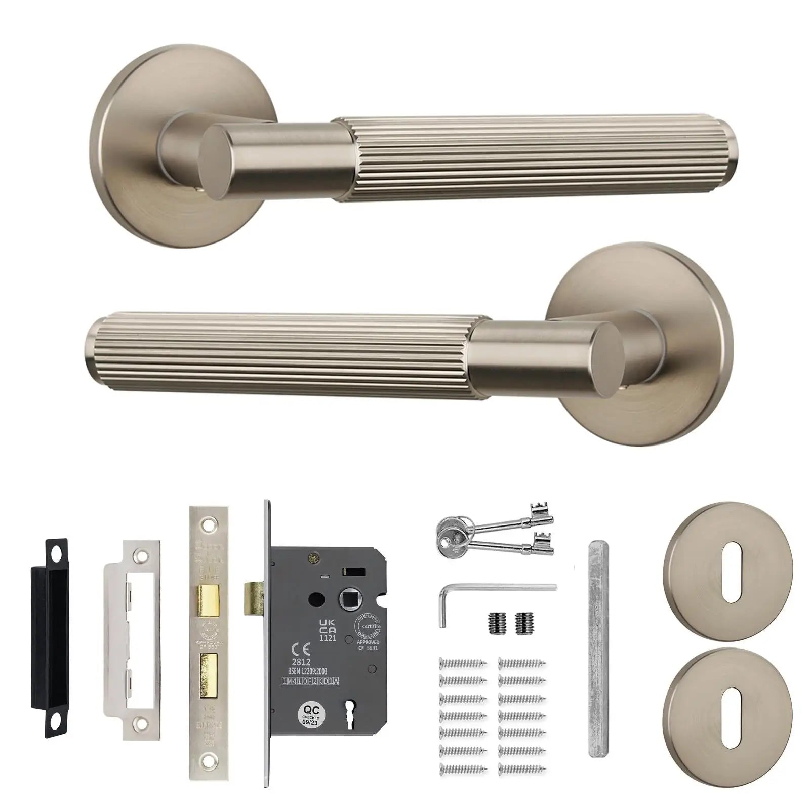 Hera Satin Nickel Privacy Door Handles - Sash Lock Kit Set - –
