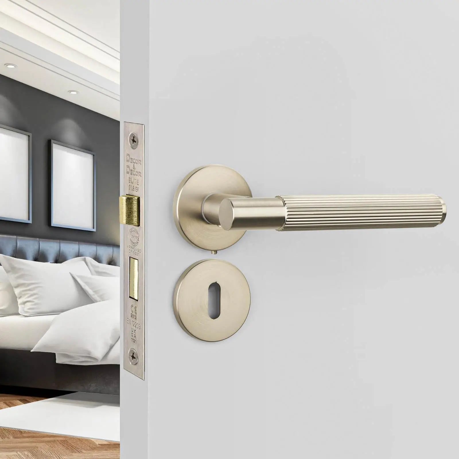 Hera Satin Nickel Privacy Door Handles - Sash Lock Kit Set - –
