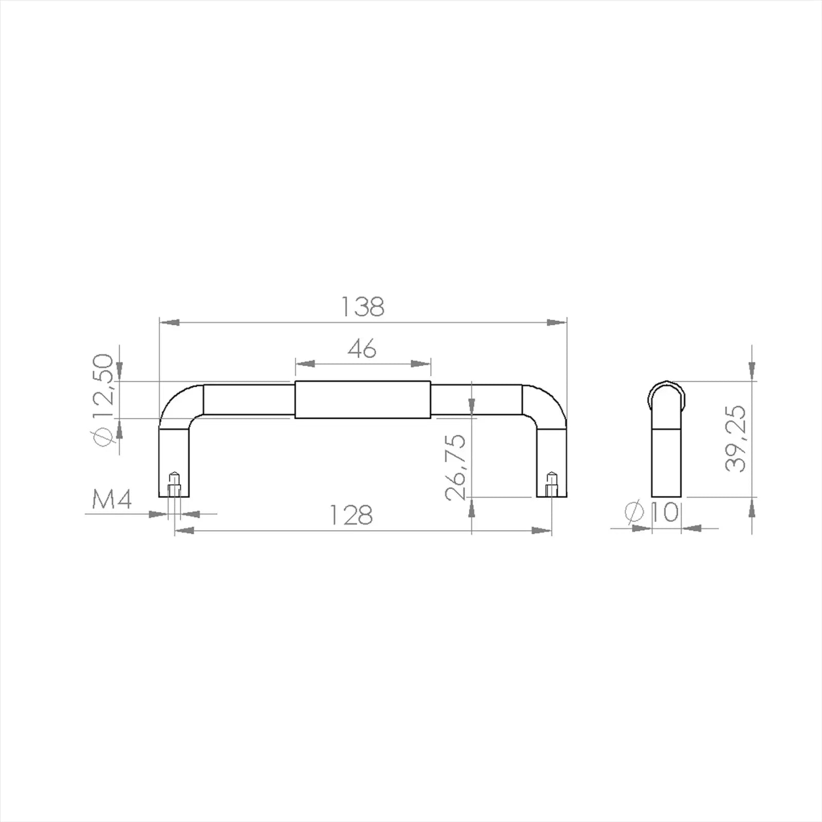 Insignia matt bronze cabinet handles 128mm hole centres diagram