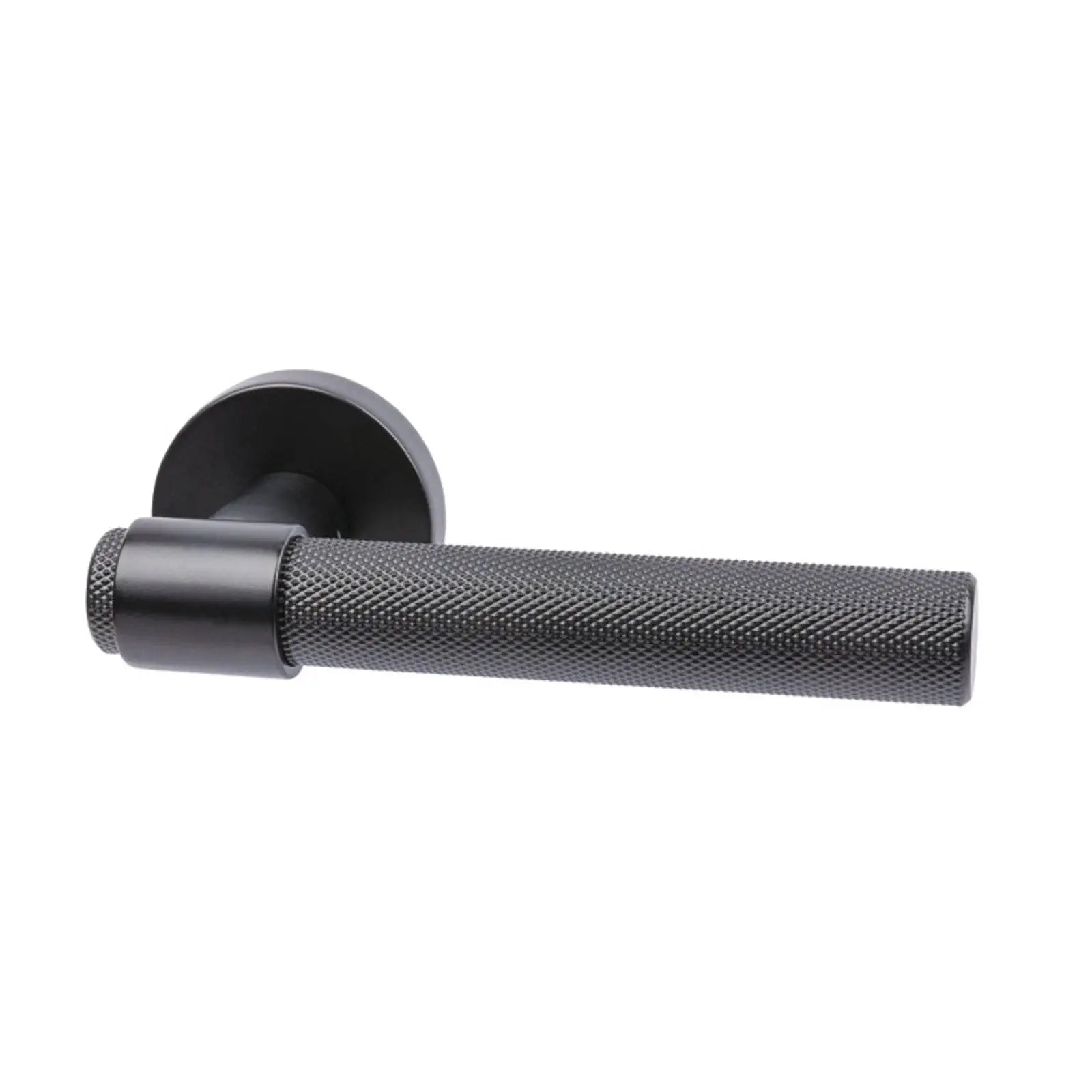 Knurled Matt Black Lever Handles On Round Rose - Decor And Decor