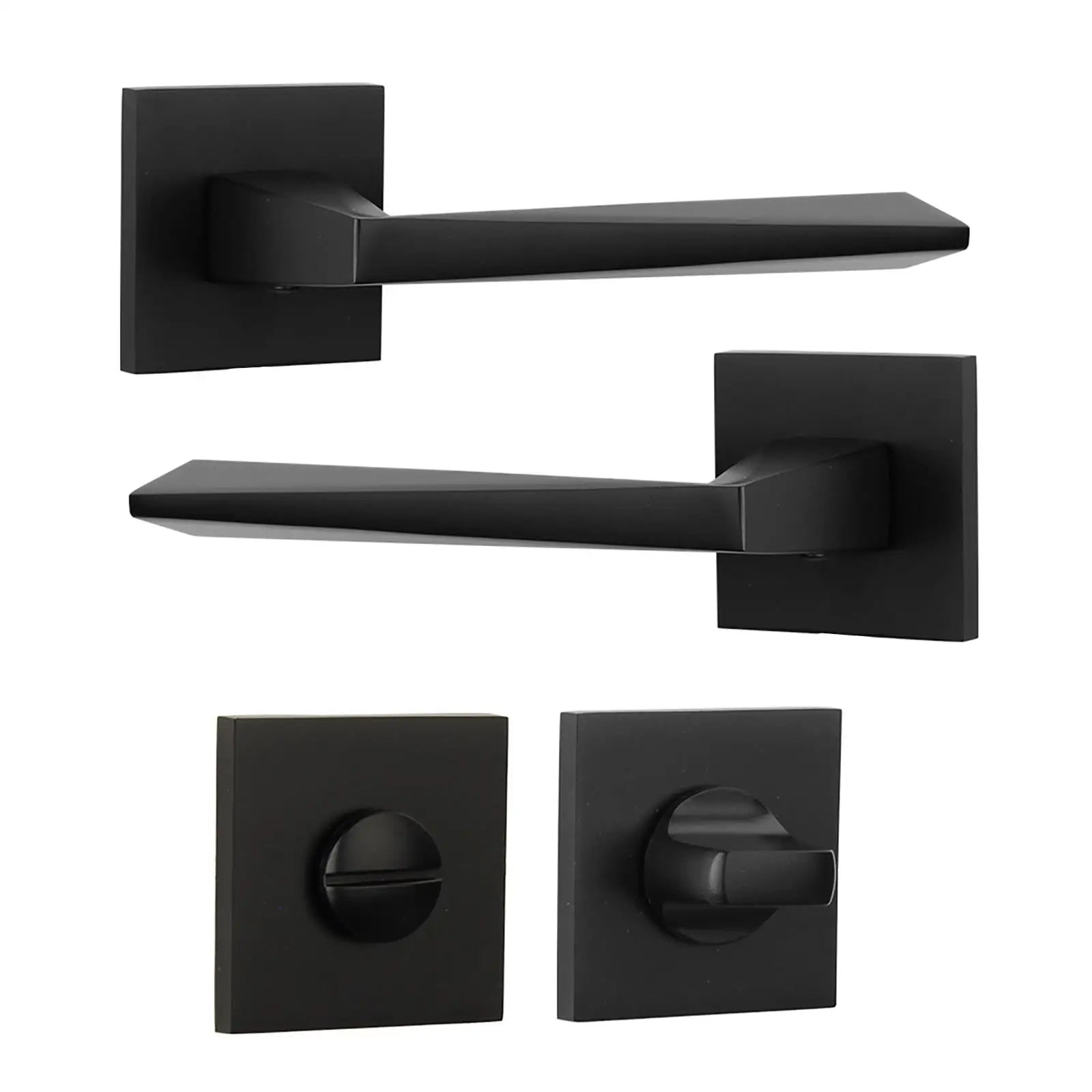 Matte black door handle set from Leda Matt Black Bathroom Door Handles kit