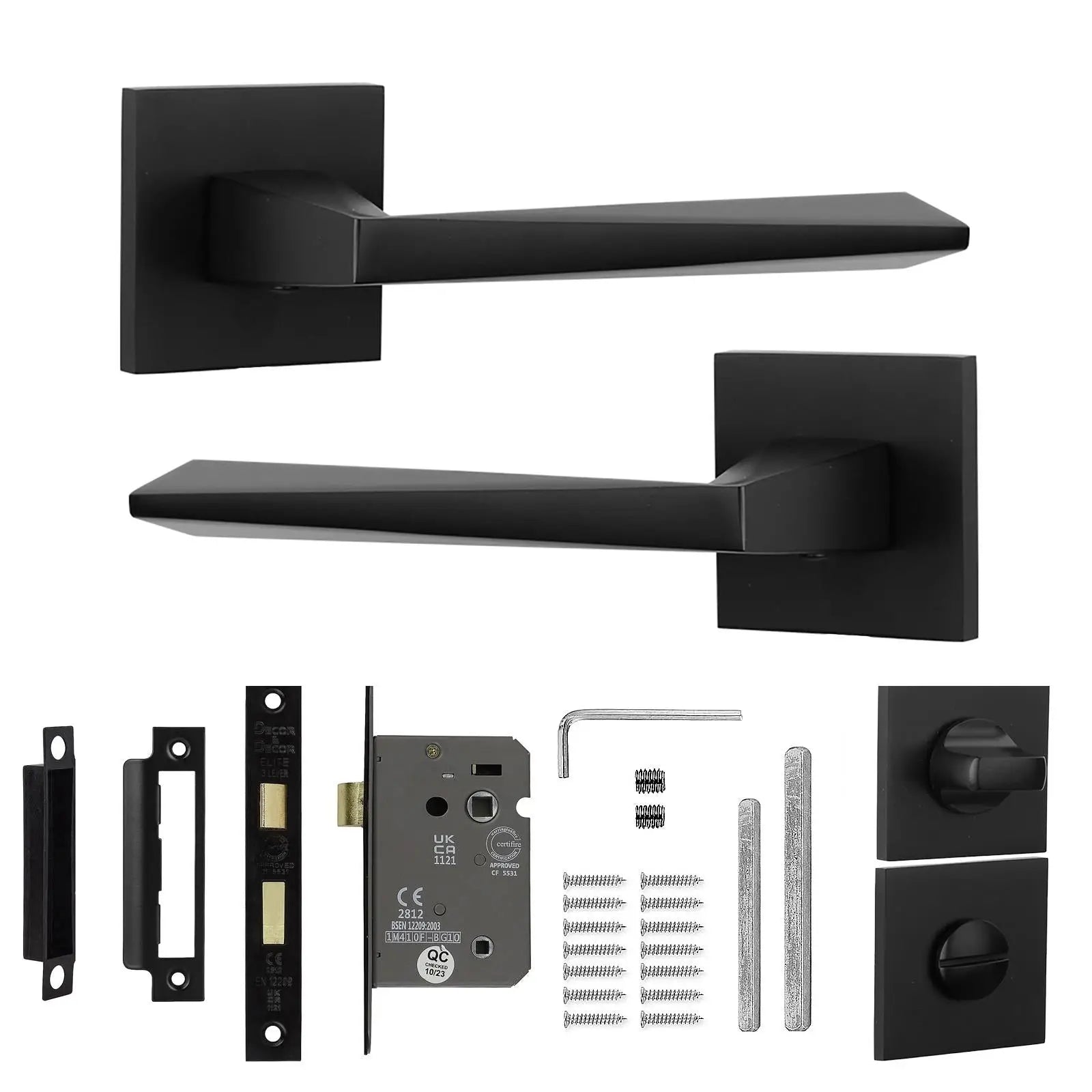 Matte black door handle set from Leda Matt Black Bathroom Door Handles kit