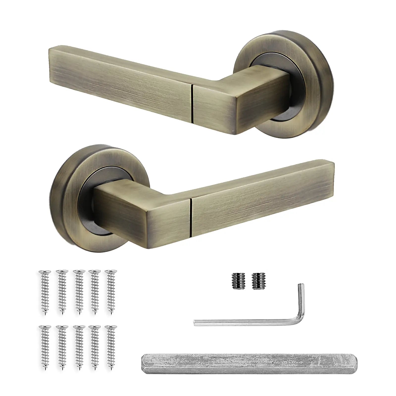 Lumina Antique Brass Bathroom Door Lever Handles - Bathroom Kit Set - Decor And Decor