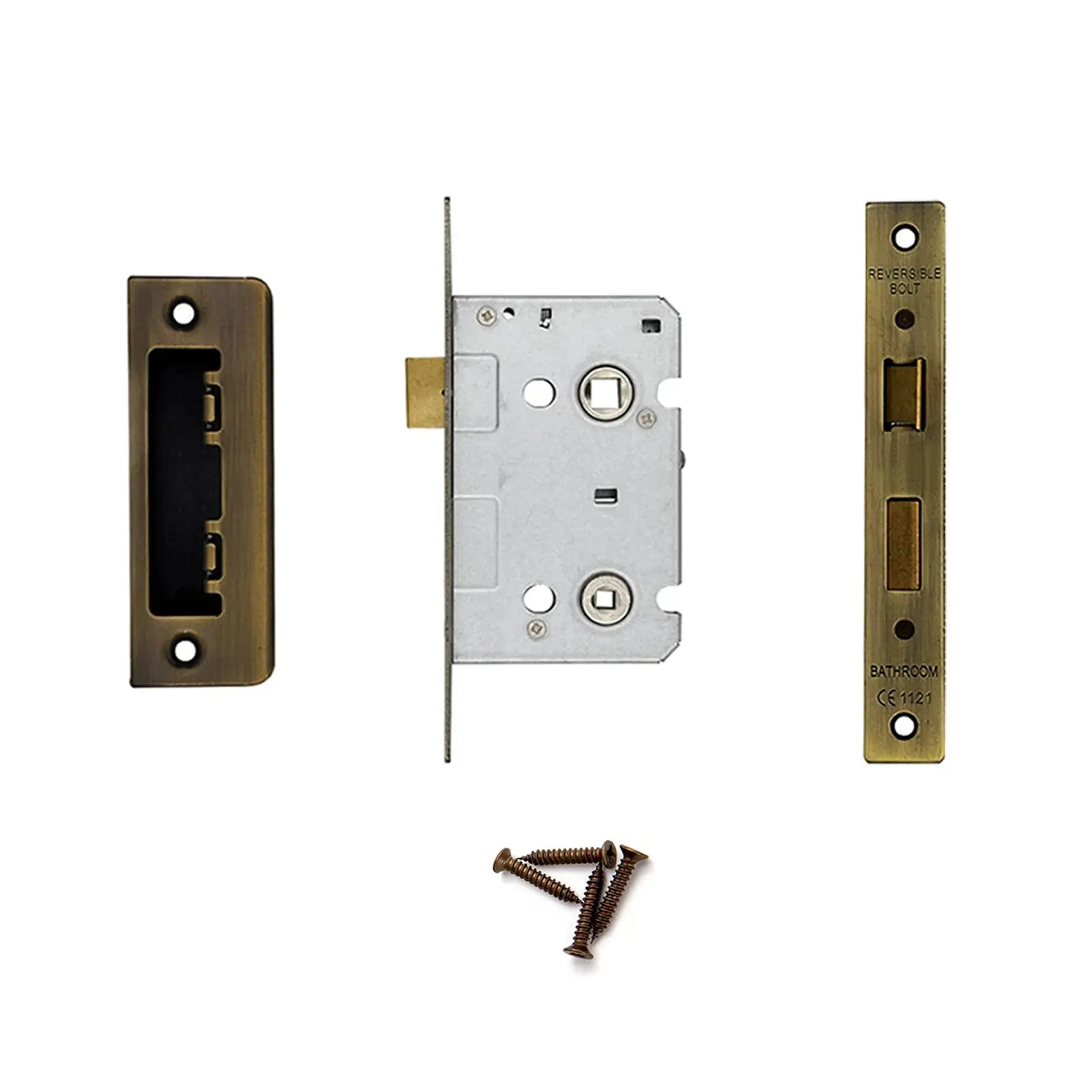 Lumina Antique Brass Bathroom Door Lever Handles - Bathroom Kit Set - Decor And Decor
