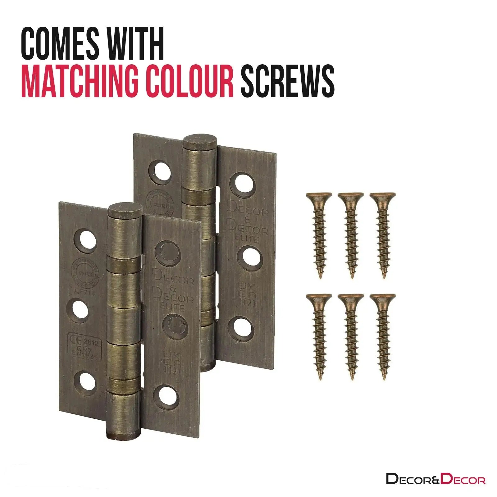 Lumina Antique Brass Passage Door Lever Handles - Latch And Hinge Set - & - Complete