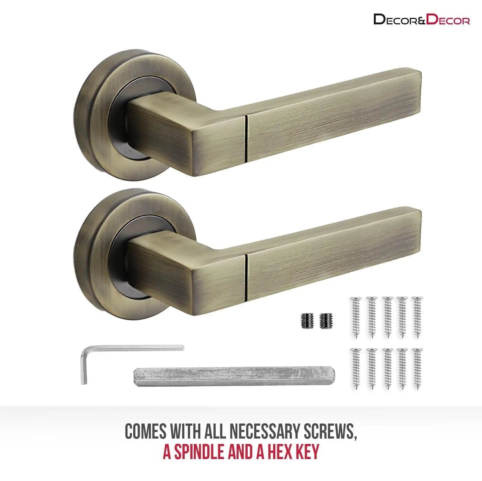 Lumina Antique Brass Passage Door Lever Handles - Latch And Hinge Set - & - Complete