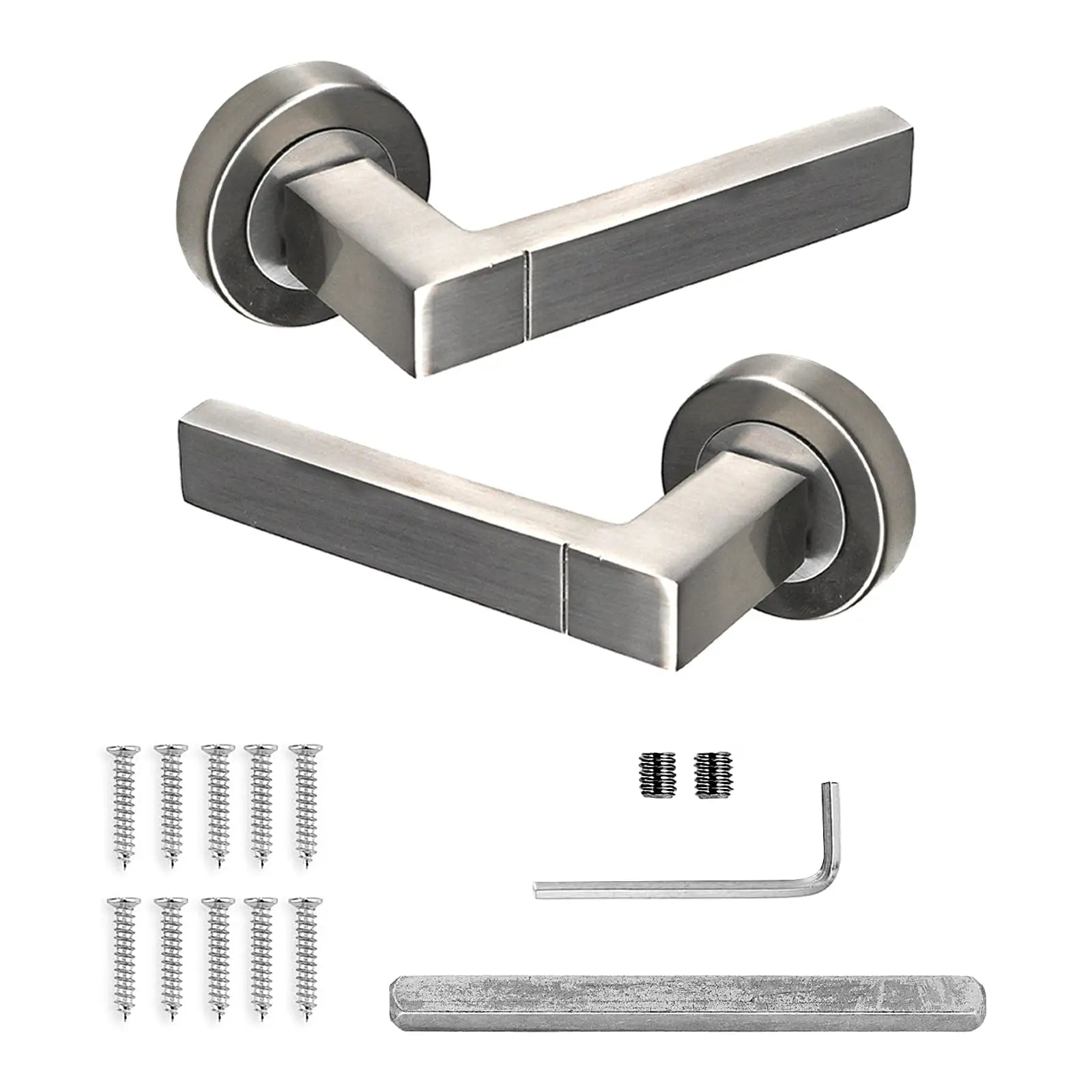 Lumina Satin Nickel Bathroom Door Lever Handles - Bathroom Kit Set - Decor And Decor