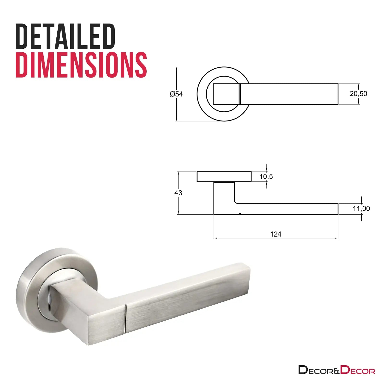 Satin nickel door handle with dimensions for Lumina Satin Nickel Passage Door Lever Handles