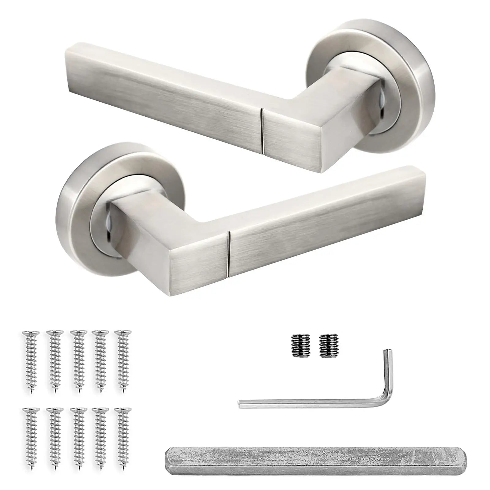 Brushed metal Lumina Satin Nickel Passage Door Lever Handle Set with hardware