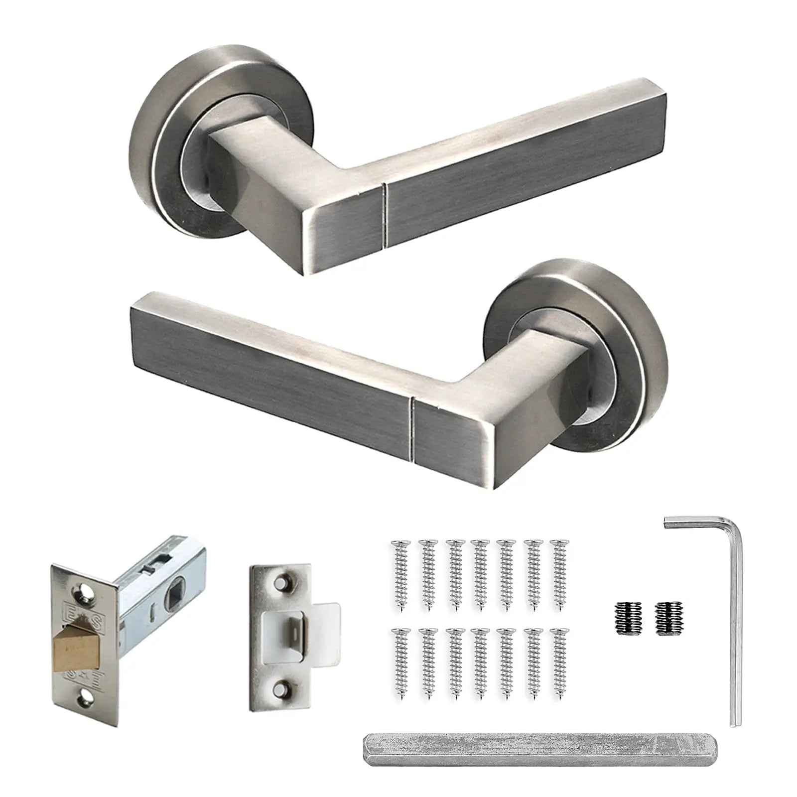 Lumina Satin Nickel Passage Door Lever Handles - Latch Kit Set - Decor And Decor