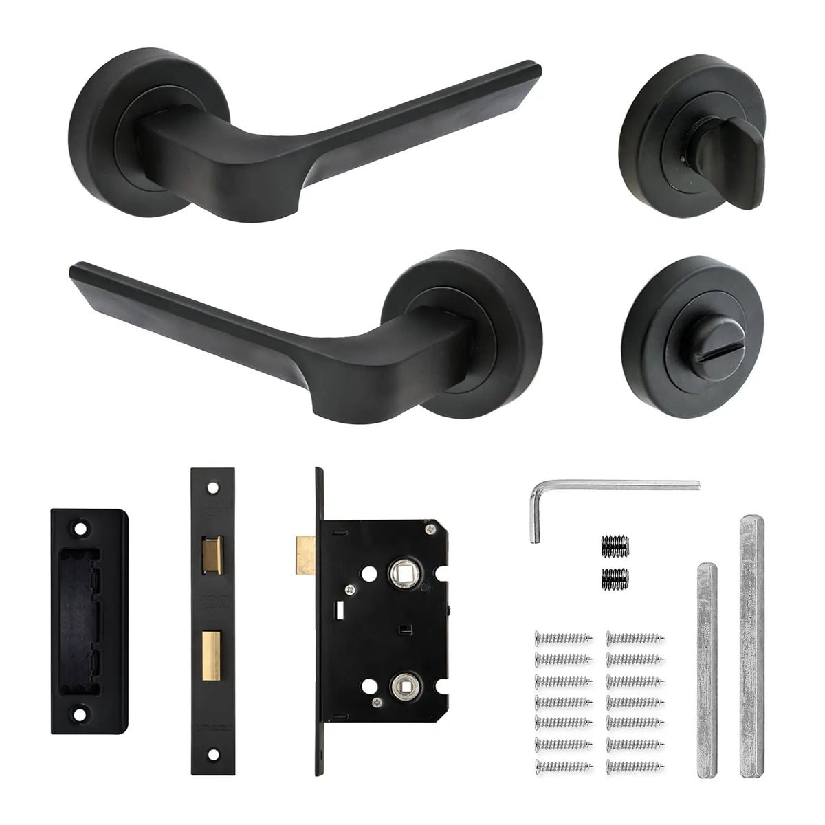 Mirage Matt Black Bathroom Door Lever Handles - Bathroom Kit Set