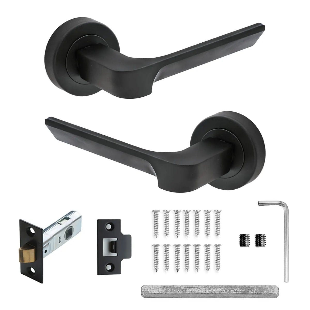 Mirage Matt Black Passage Door Lever Handles - Latch Kit Set