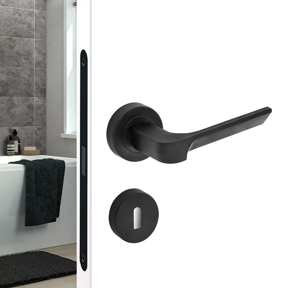 Mirage Matt Black Privacy Door Lever Handles - Sash Lock Kit Set – view 2
