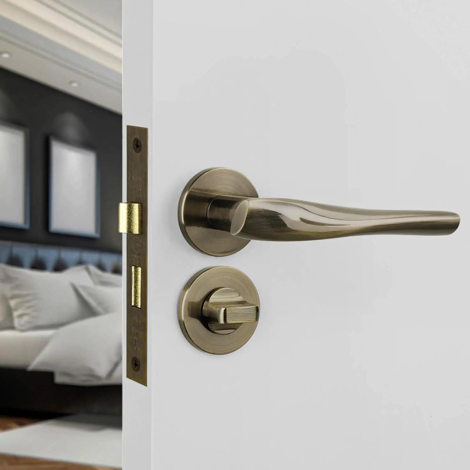 Bronze door handle set from Nanda Antique Brass Bathroom Door Handles Kit