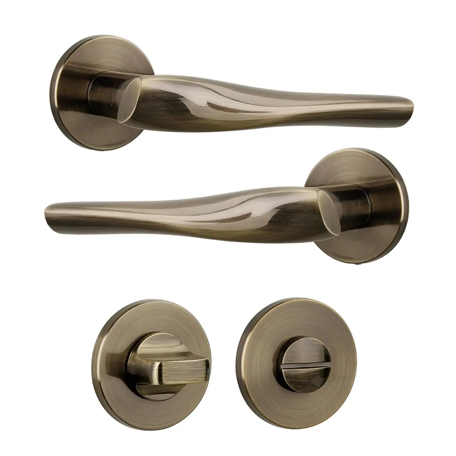 Antique brass door handle set from Nanda Antique Brass Bathroom Door Handles kit