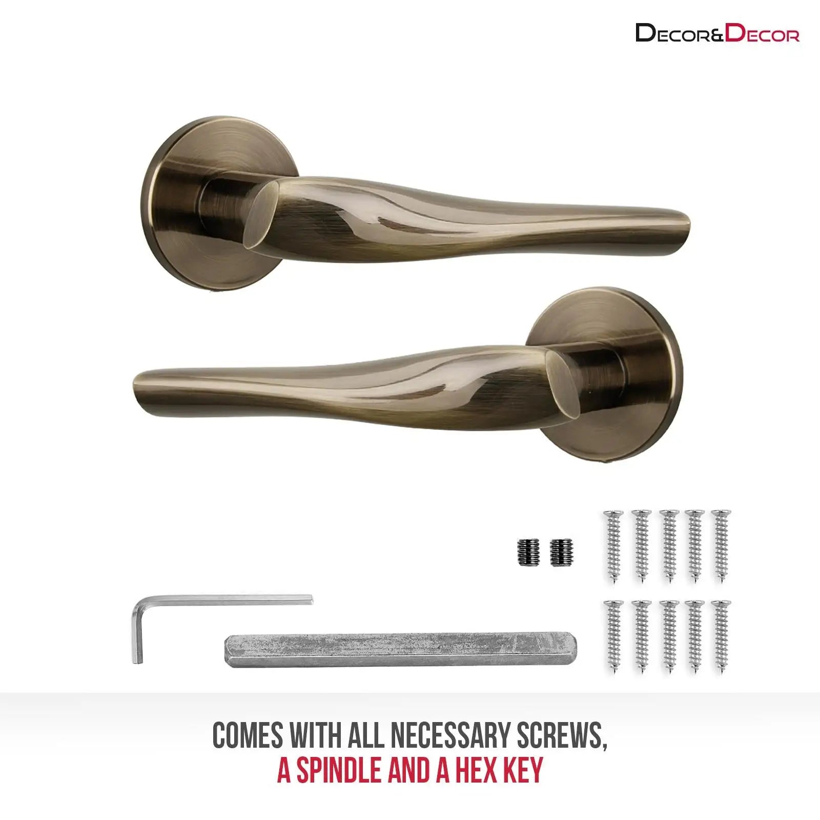 Two bronze door handles with mounting hardware for Nanda Antique Brass Bathroom Door Handles
