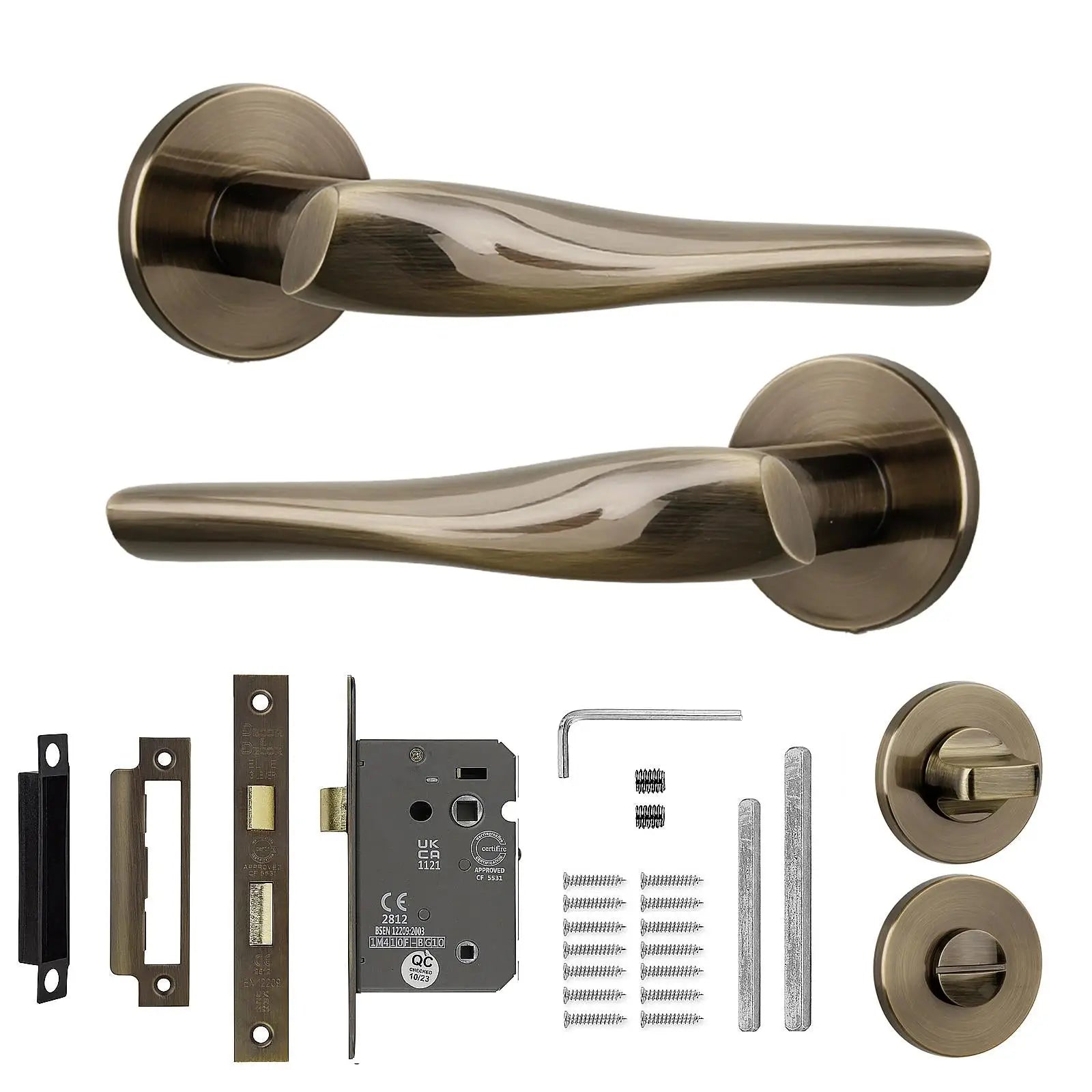Nanda Antique Brass Bathroom Door Handle Set – Buy Now