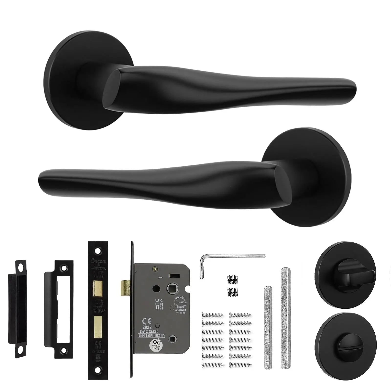 Nanda Matt Black Bathroom Door Handles - Kit - Handle Set – Modern & Durable