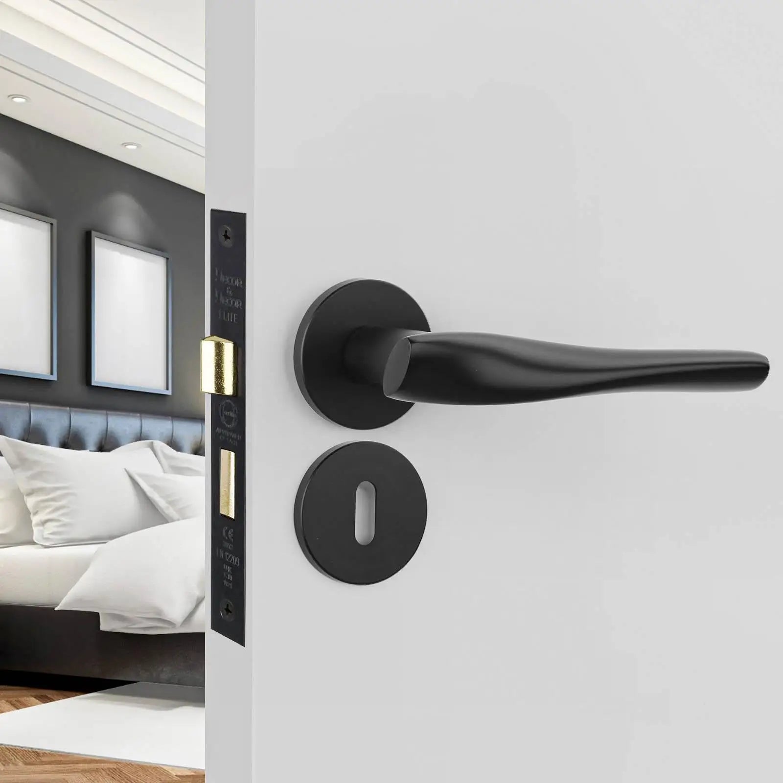 Nanda Matt Black Privacy Door Handles - Sash Lock Kit Set - Handle –