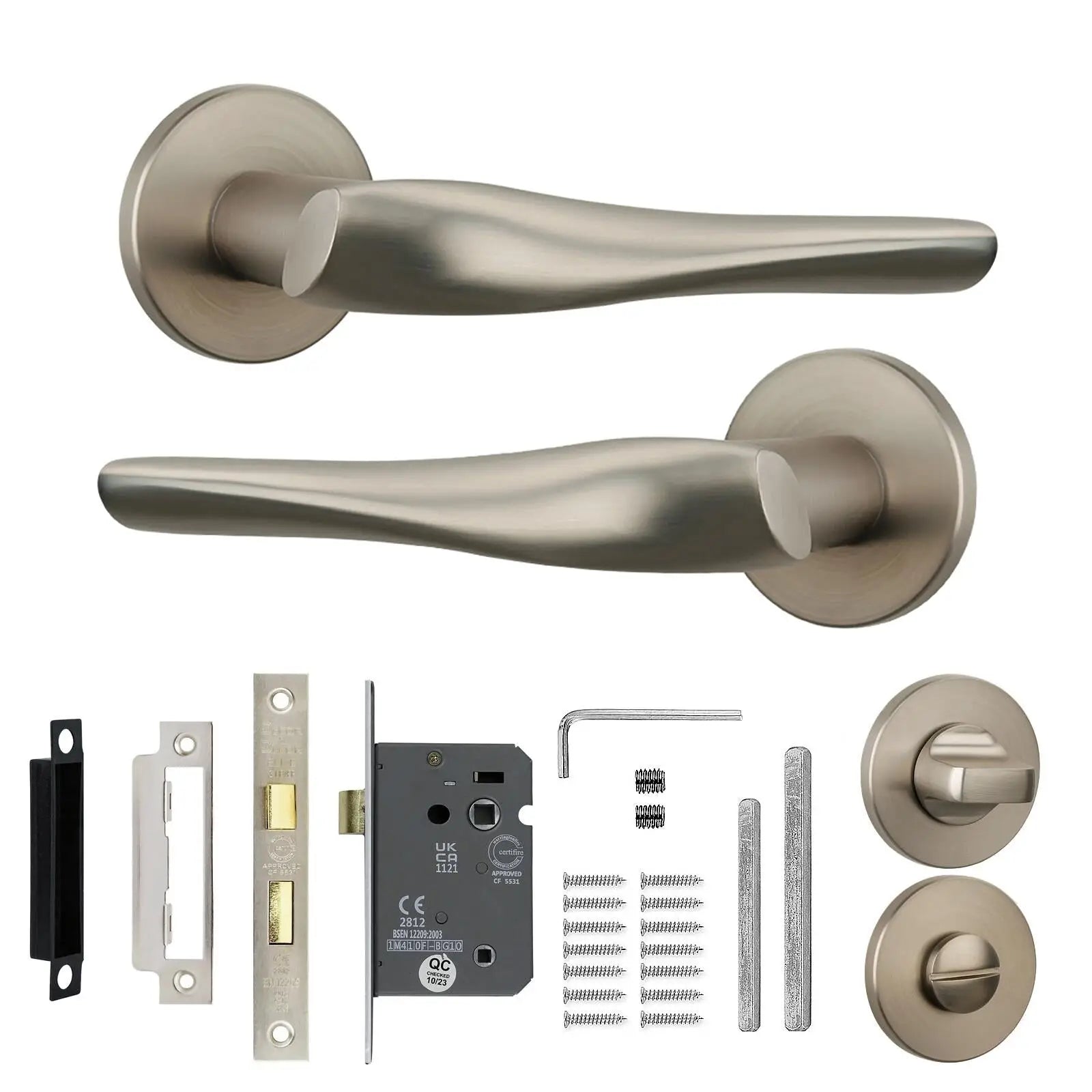 Nanda Satin Nickel Bathroom Door Handles - Kit - Handle Set – Buy Today