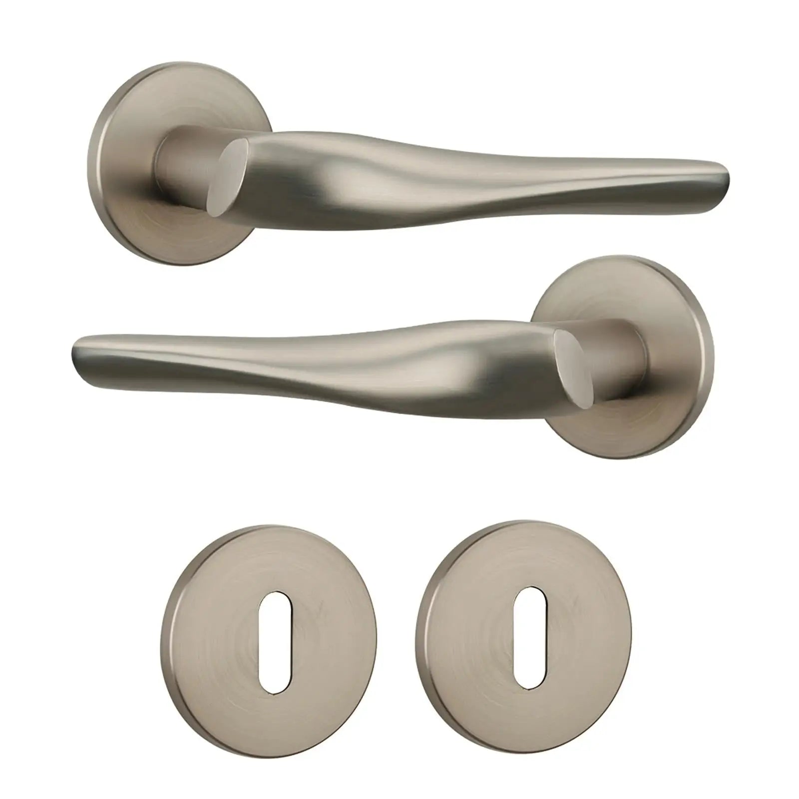 Nanda Satin Nickel Privacy Door Handles - Sash Lock Kit Set - Handle –