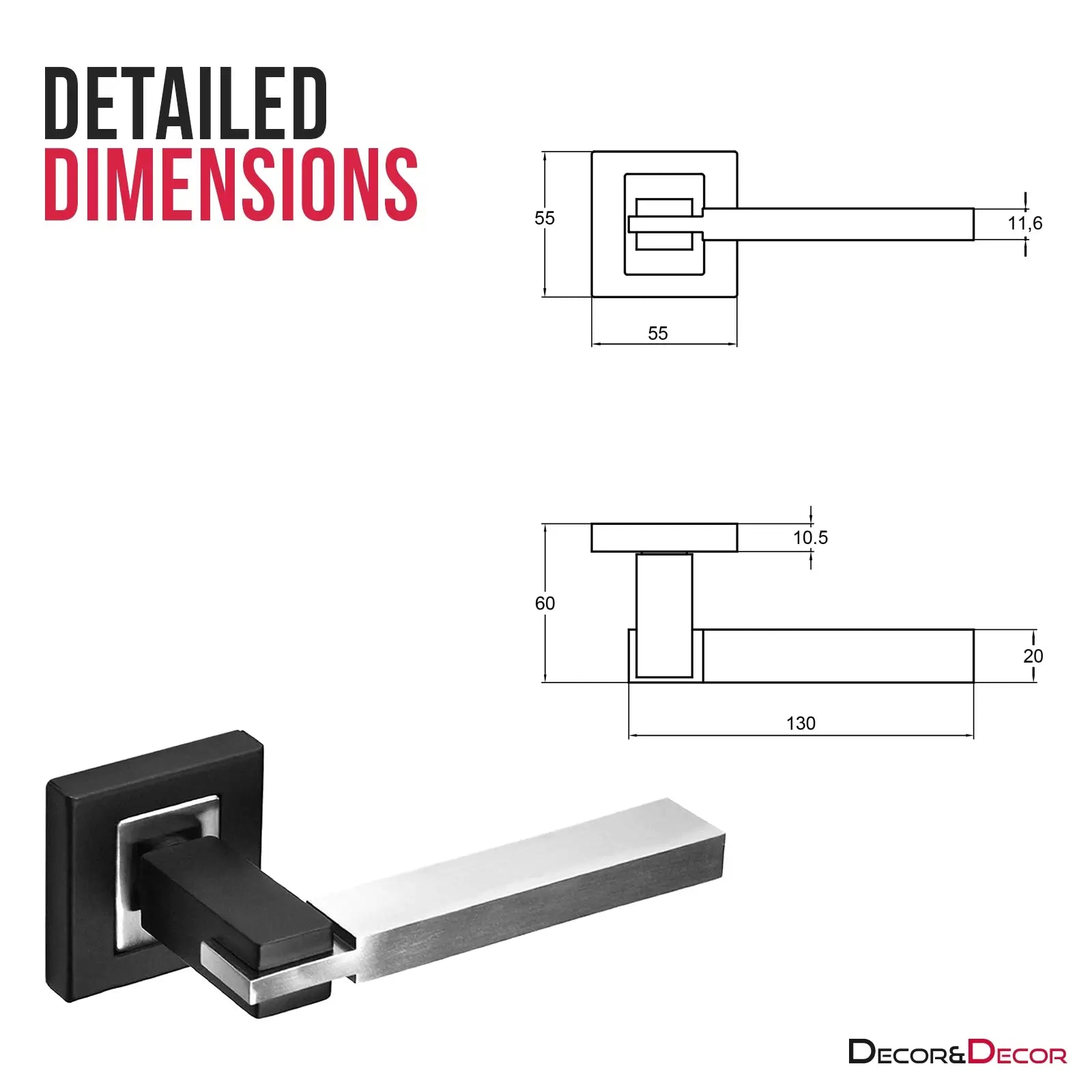 Door handle dimensions for Nexus Duo Finish Passage Door Lever Handles set