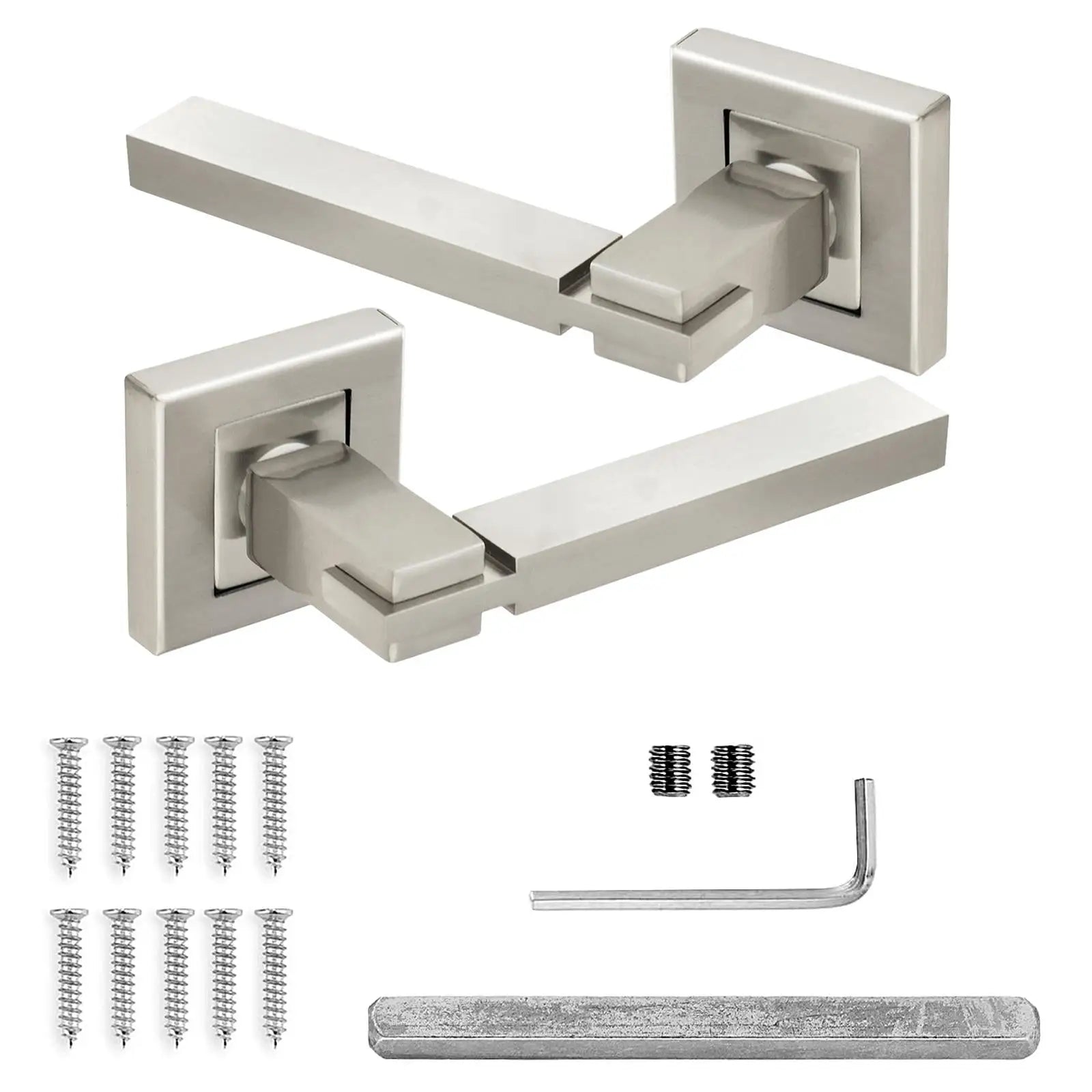 Nexus Satin Nickel Passage Door Lever Handles - Latch and Hinge Set - &