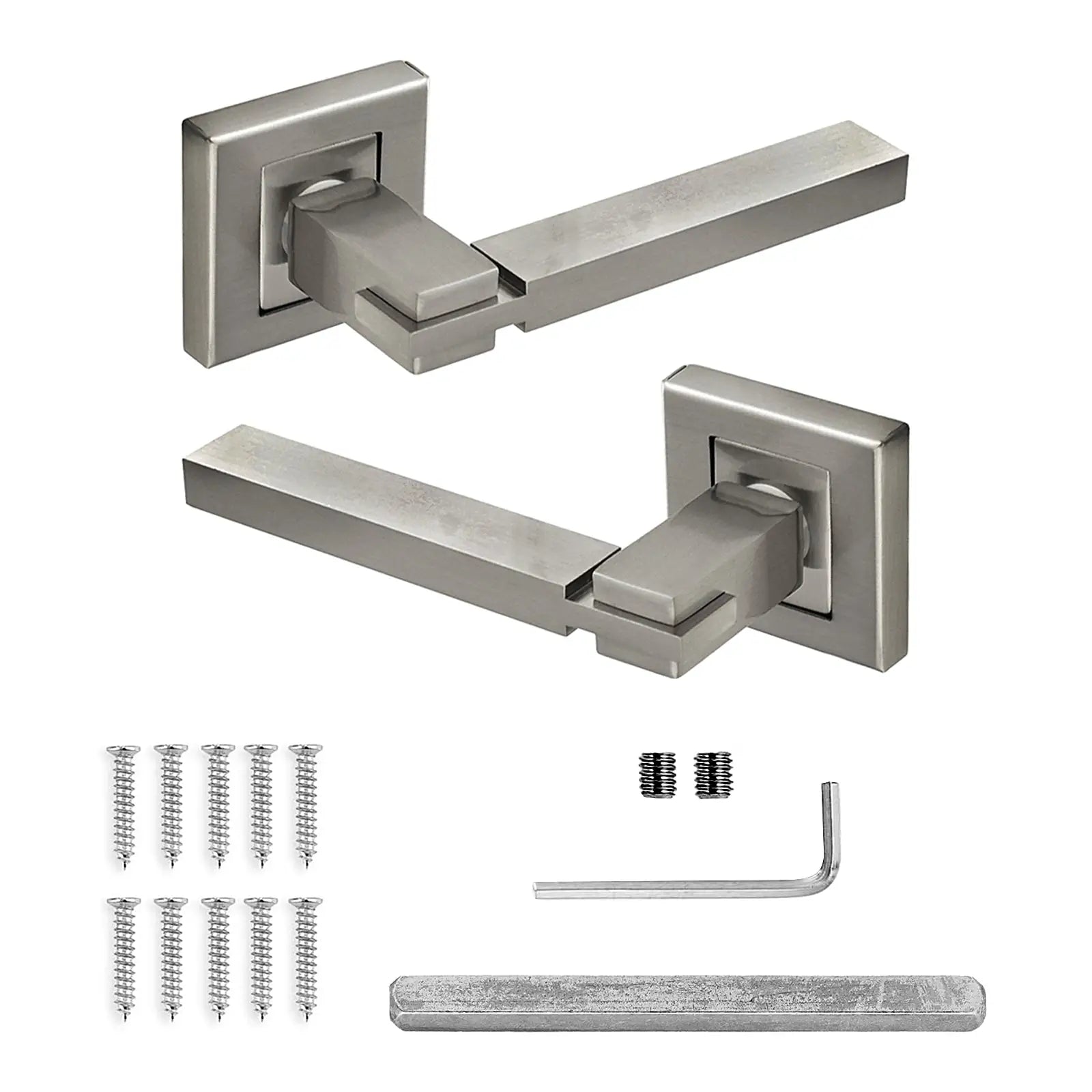 Nexus Satin Nickel Privacy Door Lever Handles - Sash Lock Kit Set - Decor And Decor