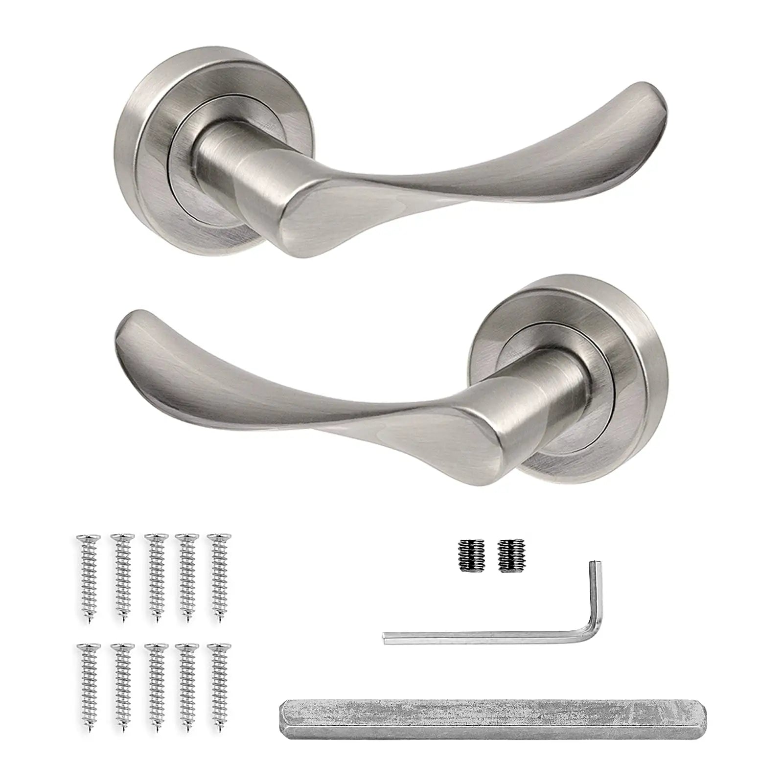 Nimbus Satin Nickel Passage Door Lever Handles - Latch Kit Set - Decor And Decor