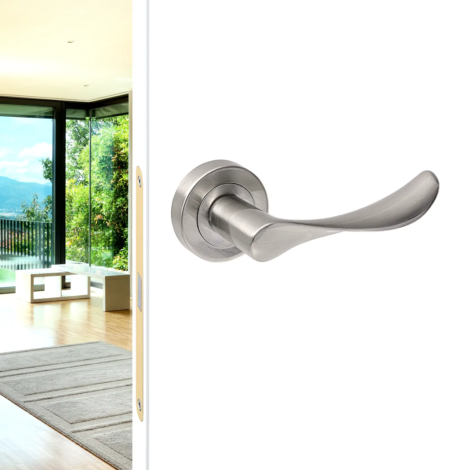 Nimbus Satin Nickel Passage Door Lever Handles - Latch Kit Set - Decor And Decor