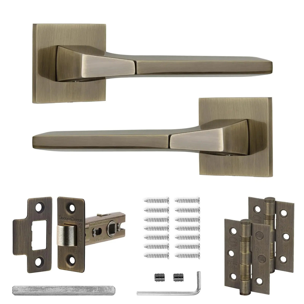 Penta Antique Brass Passage Door Handles - Latch and Hinge Set - & Handle –